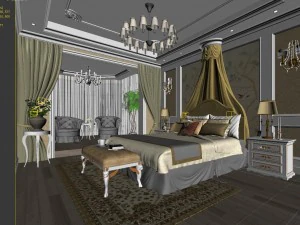 warm and stylish bedroom 1813 3D Model