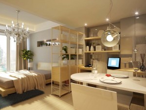 stylish modern single apartment dining room bedroom 1802 Model 3D