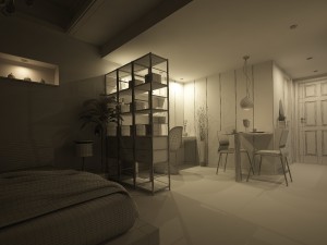 stylish modern single apartment dining room bedroom 1802 Model 3D