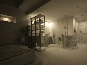 stylish modern single apartment dining room bedroom 1802 3D Model