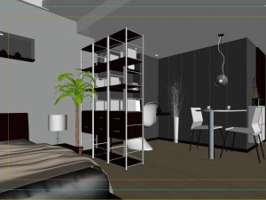stylish modern single apartment dining room bedroom 1802 Model 3D