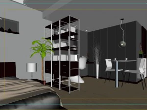 stylish modern single apartment dining room bedroom 1802 3D Model