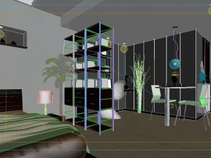 stylish modern single apartment dining room bedroom 1802 3D Model