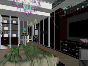 stylish modern single apartment dining room bedroom 1802 3D Model