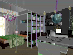 stylish modern single apartment dining room bedroom 1802 Model 3D