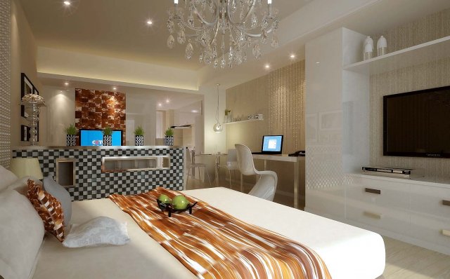 stylish modern single apartment restaurant bedroom 1803 3D Model .c4d .max .obj .3ds .fbx .stl .blend 