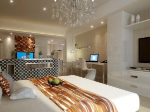 stylish modern single apartment restaurant bedroom 1803 3D Model