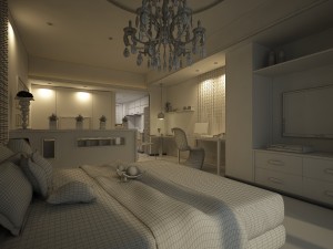 stylish modern single apartment restaurant bedroom 1803 3D Model