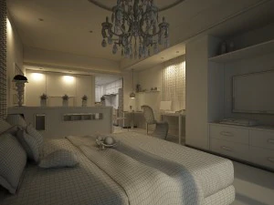 stylish modern single apartment restaurant bedroom 1803 3D Model
