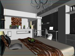 stylish modern single apartment restaurant bedroom 1803 3D Model