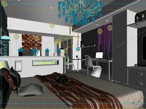 stylish modern single apartment restaurant bedroom 1803 3D Model