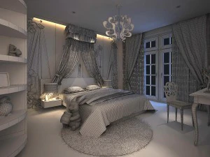 stylish modern pink bedroom 1815 3D Model