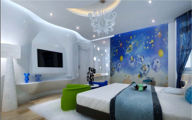 stylish modern blue children bedroom 1816 3D 모델 .c4d .max .obj .3ds .fbx .stl .blend 