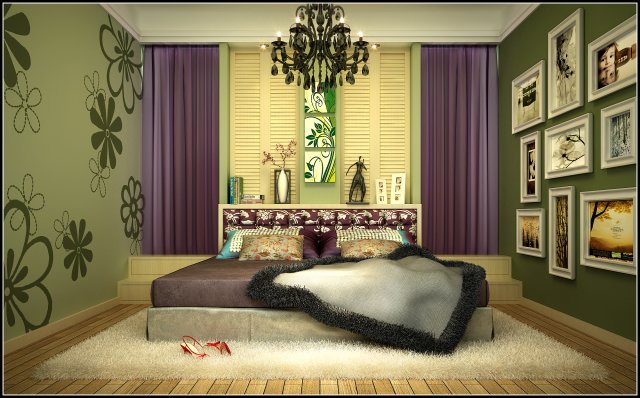 stylish modern green bedroom 1826 3D Модель .c4d .max .obj .3ds .fbx .stl .blend 