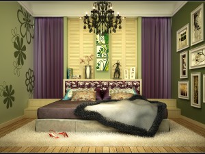 stylish modern green bedroom 1826 3D Model