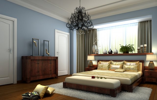 stylish modern bedroom 1824 3D Model .c4d .max .obj .3ds .fbx .stl .blend