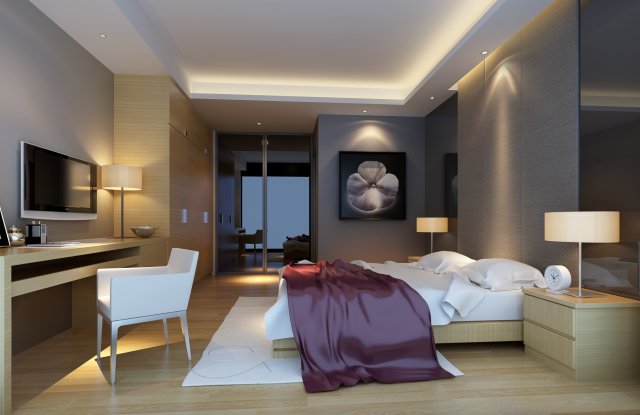 stylish modern bedroom 1837 3D Модель .c4d .max .obj .3ds .fbx .stl .blend 