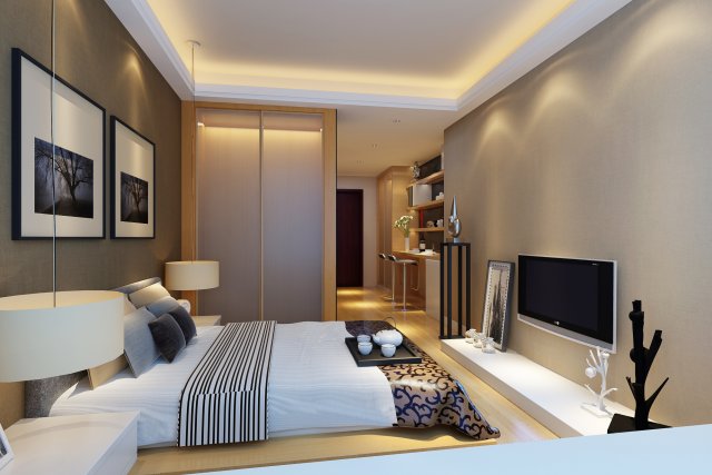 stylish modern bedroom 1839 3D Model .c4d .max .obj .3ds .fbx .stl .blend 