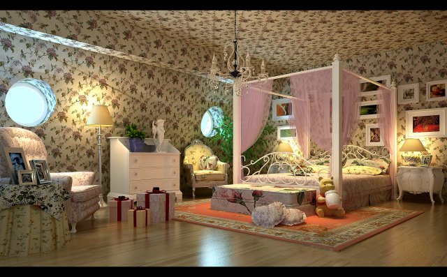 pastoral retro pink sleeping bedroom 5110 3Dモデル .c4d .max .obj .3ds .fbx .stl .blend