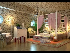 pastoral retro pink sleeping bedroom 5110 3D Model