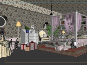 pastoral retro pink sleeping bedroom 5110 3Dモデル