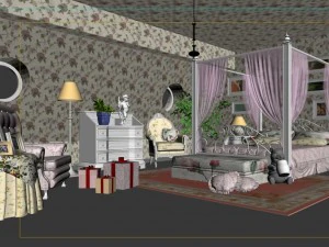 pastoral retro pink sleeping bedroom 5110 3D Model