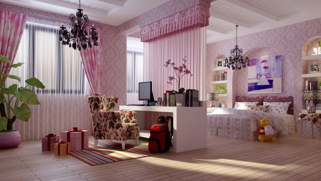 pastoral retro pink sleeping bedroom 5113 3D-Modell .c4d .max .obj .3ds .fbx .stl .blend 