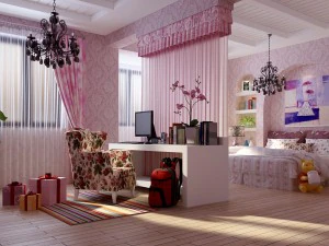 pastoral retro pembe yatak odası 5113 3D Model