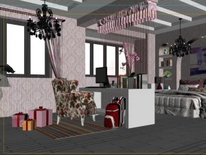 pastoral retro pink sleeping bedroom 5113 3D Model