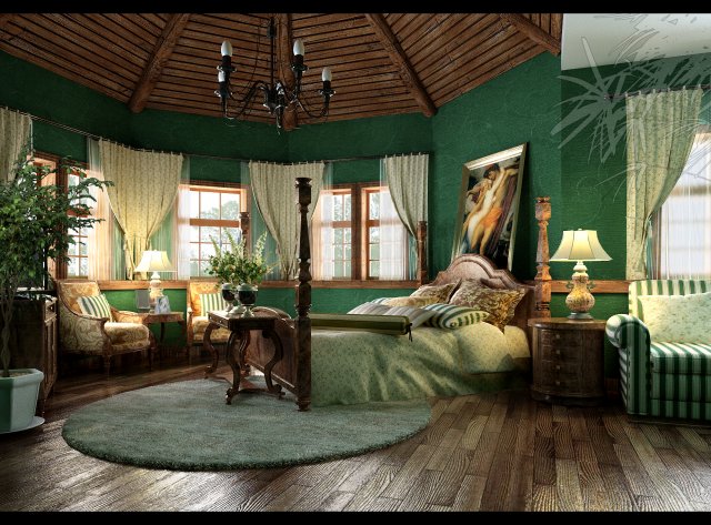 pastoral retro green bedroom 5111 Modèle 3D .c4d .max .obj .3ds .fbx .stl .blend