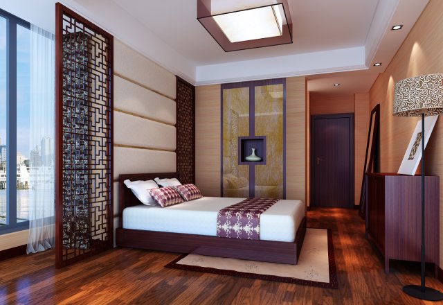 chinese style retro bedroom 1817 3D 模型 .c4d .max .obj .3ds .fbx .stl .blend 