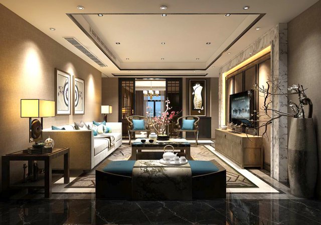 stylish avant-garde living room design 72 3D Model .c4d .max .obj .3ds .fbx .stl .blend 