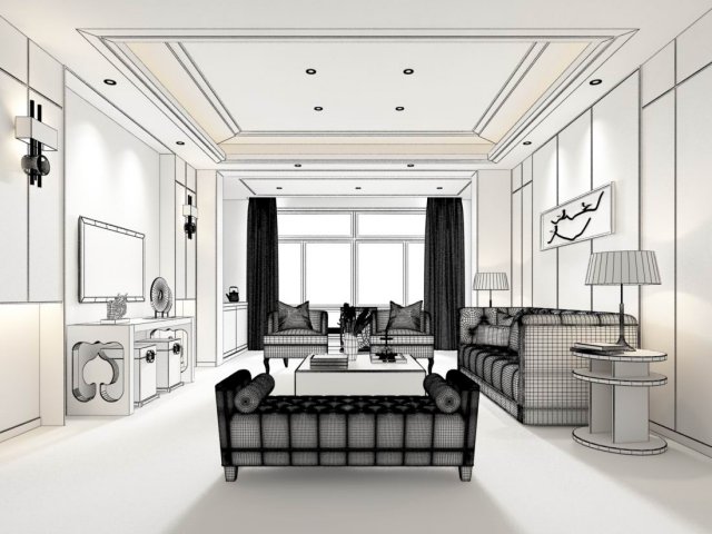 stylish avant-garde living room design 85 3D Model .c4d .max .obj .3ds .fbx .stl .blend