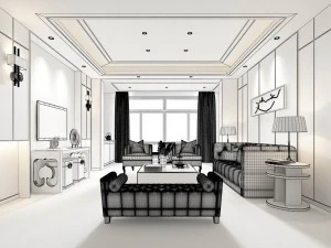 スタイリッシュな前衛的なリビングルームのデザイン 85 3Dモデル