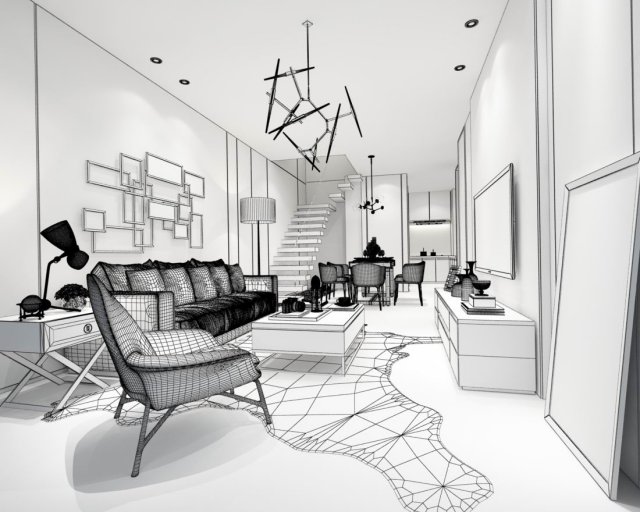 stylish avant-garde living room design 133 3D 模型 .c4d .max .obj .3ds .fbx .stl .blend 