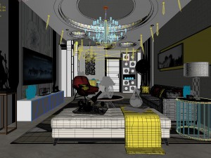 stylish avant-garde living room design 174 Modello 3D