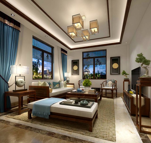 stylish chinese living room design 02 Modèle 3D .c4d .max .obj .3ds .fbx .stl .blend 