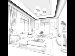 stylish chinese living room design 02 3D Model