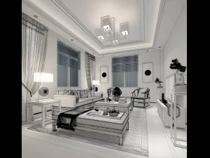 stylish chinese living room design 02 3D Model