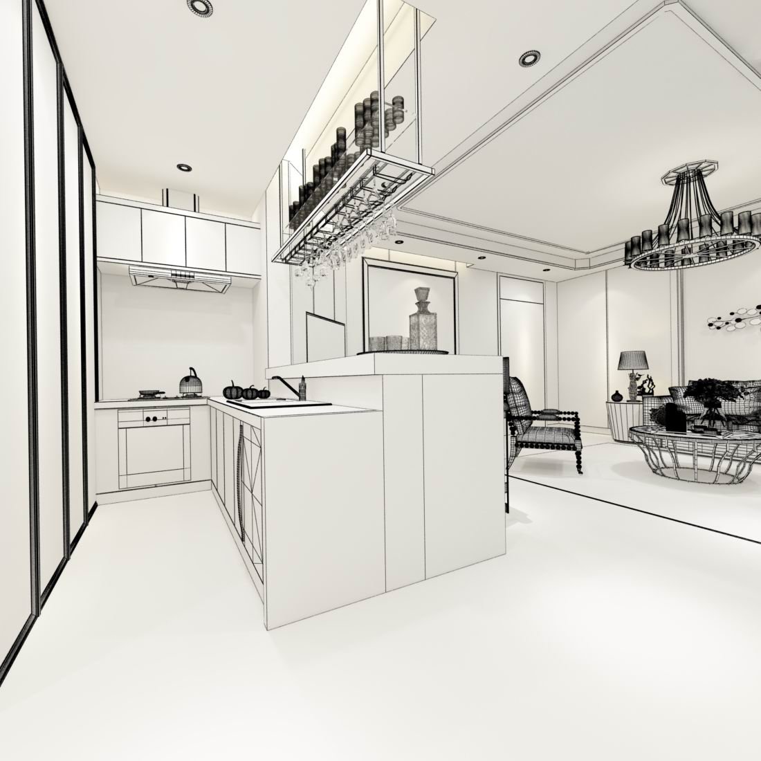 Minimalist Room Sleek 3d Render Of Black Kitchen With Modern