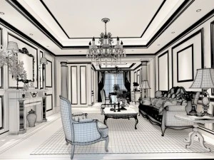 stylish family living room design 09 3D Model