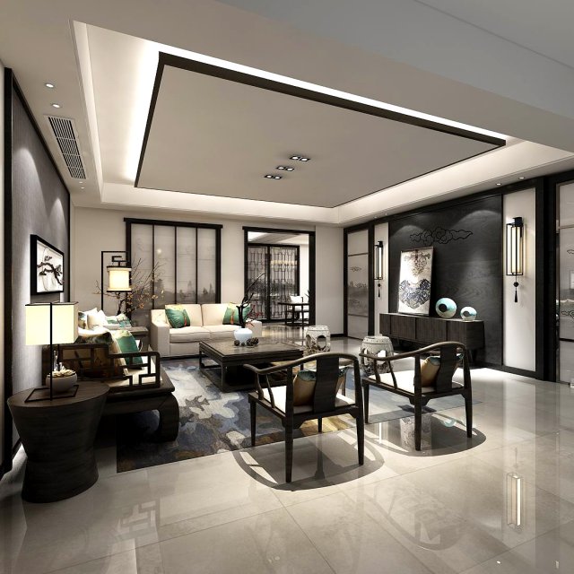 stylish family living room design 13 Model 3D .c4d .max .obj .3ds .fbx .stl .blend 