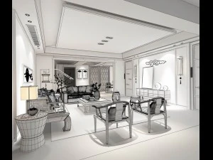 stylish family living room design 20 3D Model