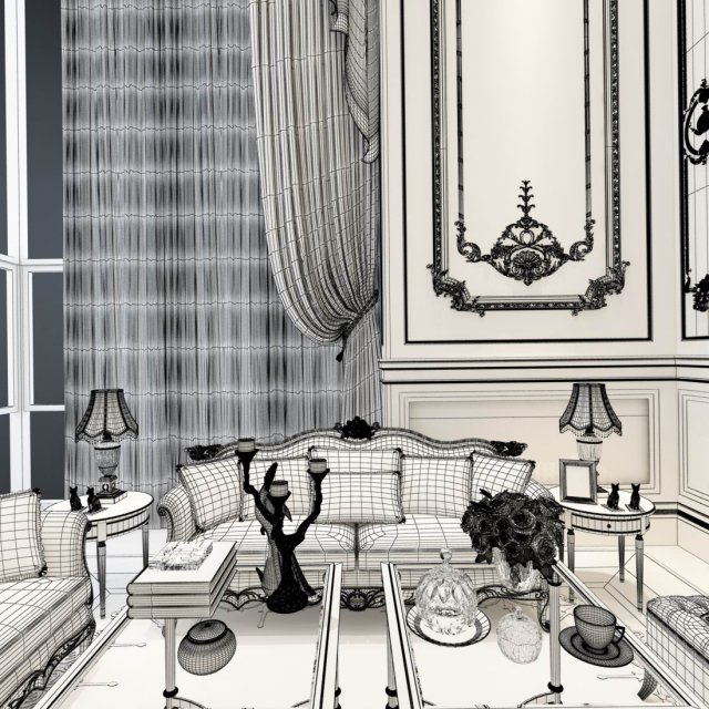 european-style living room design 36 3D Model .c4d .max .obj .3ds .fbx .stl .blend