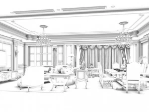 design de sala de estar em estilo europeu 57 Modelo 3D