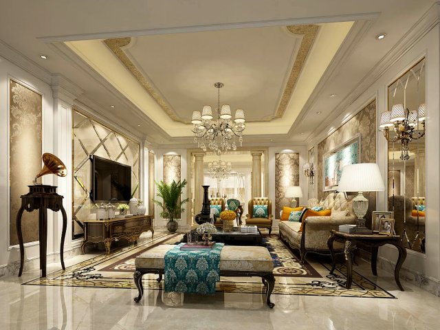 european-style living room design 65 3D Model .c4d .max .obj .3ds .fbx .stl .blend 
