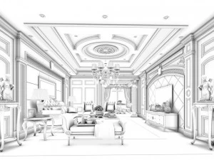 Soggiorno in stile europeo anni '70 Modello 3D