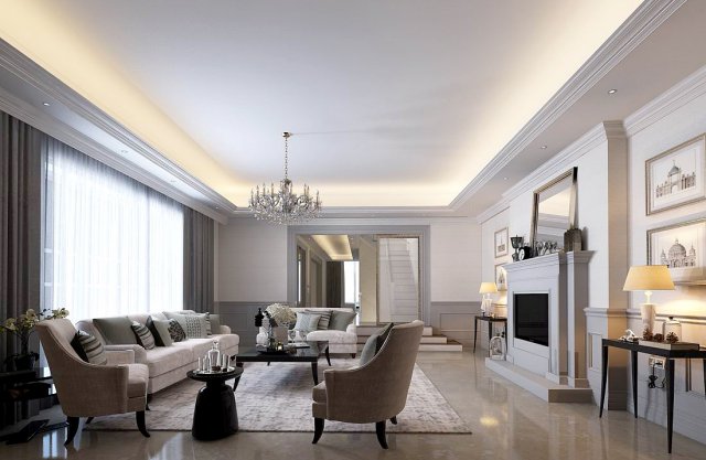 european-style living room design 75 Model 3D .c4d .max .obj .3ds .fbx .stl .blend 