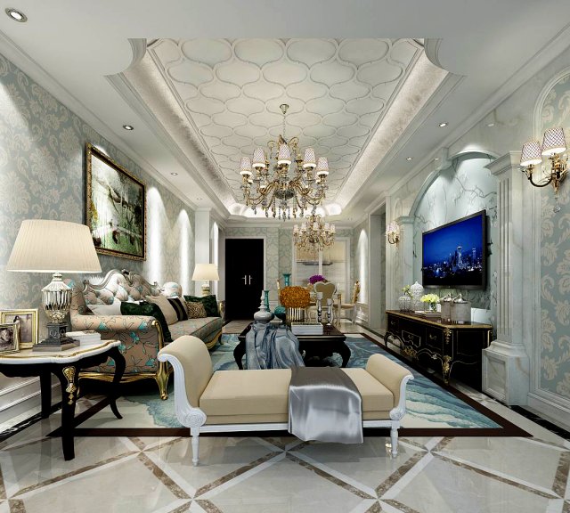 european-style living room design 80 3Dモデル .c4d .max .obj .3ds .fbx .stl .blend 