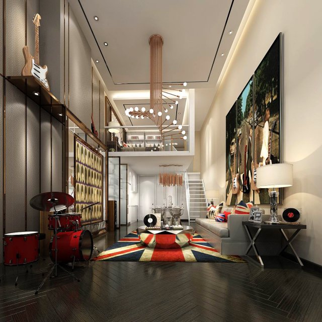 stylish avant-garde living room design 01 3D Модель .c4d .max .obj .3ds .fbx .stl .blend 